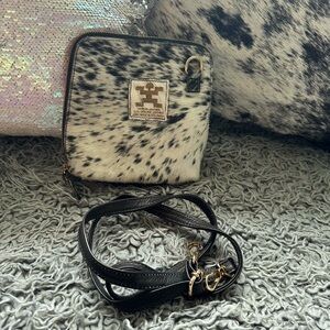 Chic Black and White Crossbody Bag with Gold Hardware